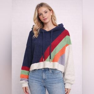 POL Multicolor Colorblock Oversized Cropped Hoodie